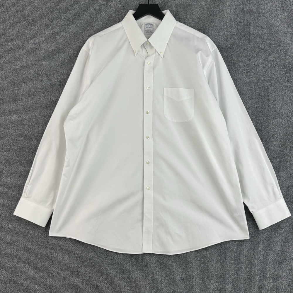 Brooks Brothers Dress Shirt Mens 17.5 White Button Down Regent Non Iron Cotton